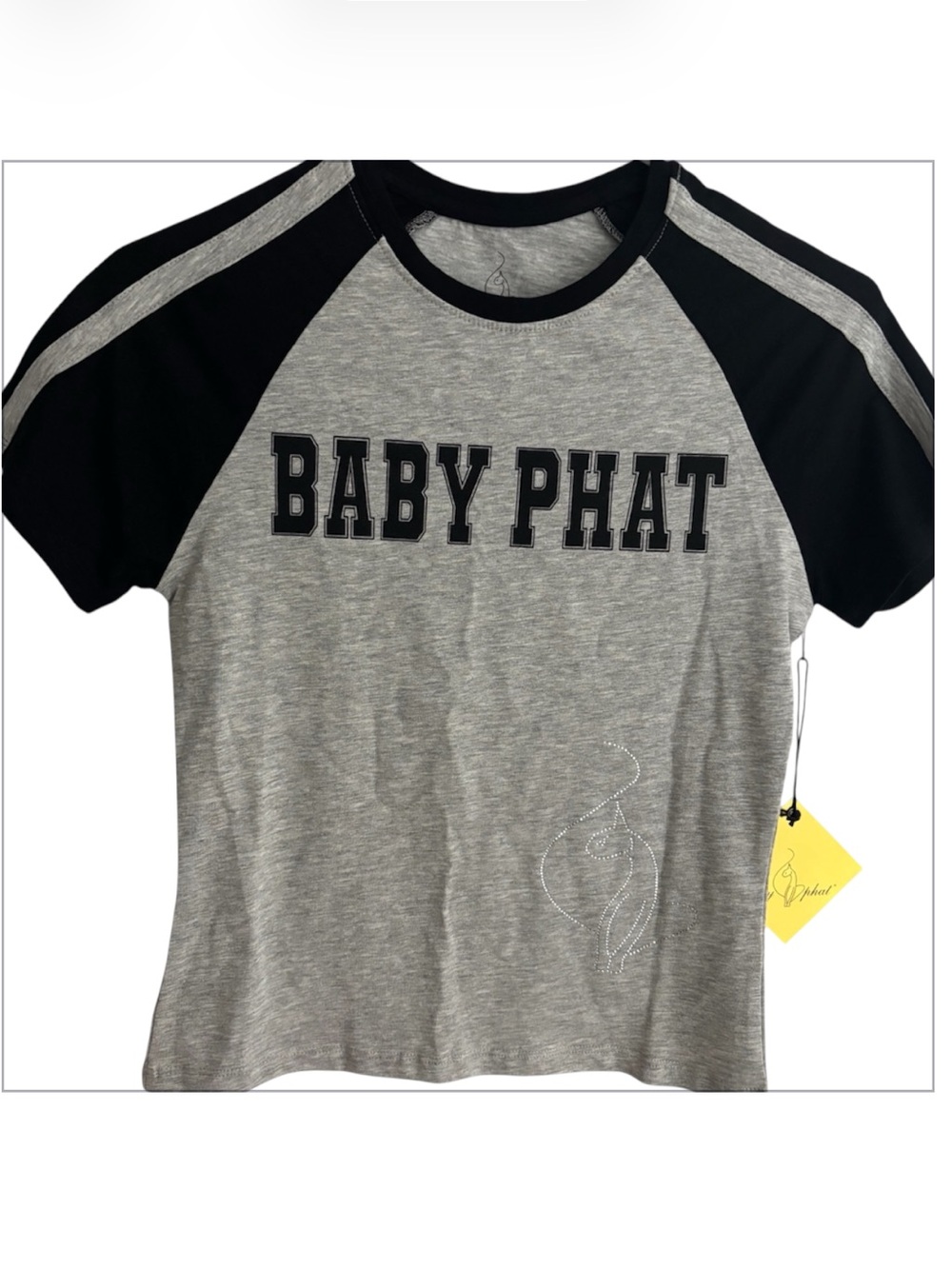 🌸 NWT Baby Phat Gray & Black Raglan Logo Tee Size Medium 🌸